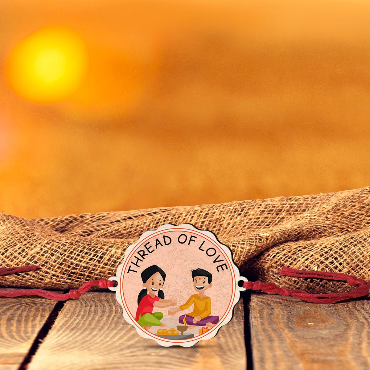 Thread of Love Rakhi in Wood with Brother Sister Design - Sblossom