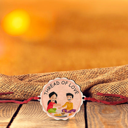 Thread of Love Rakhi in Wood with Brother Sister Design - Sblossom