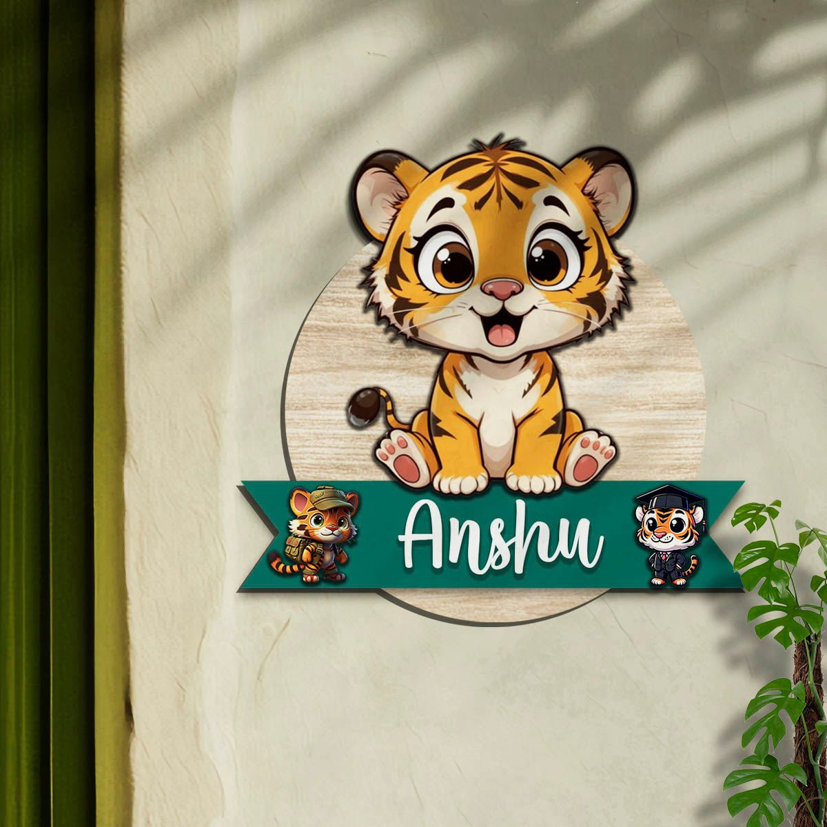 Tiger Name Plate for Kids Room — Wooden Cub Banner, 12x12 Inch - Sblossom