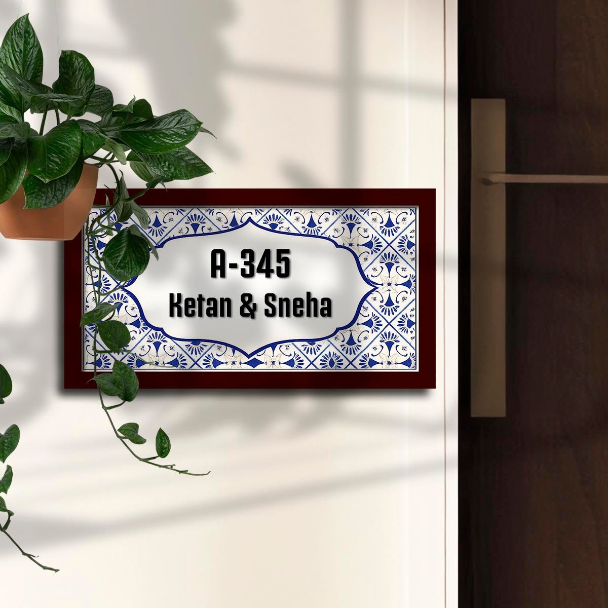 Tile-Border Blue Name Plate for House Door – Couple Framed - Sblossom