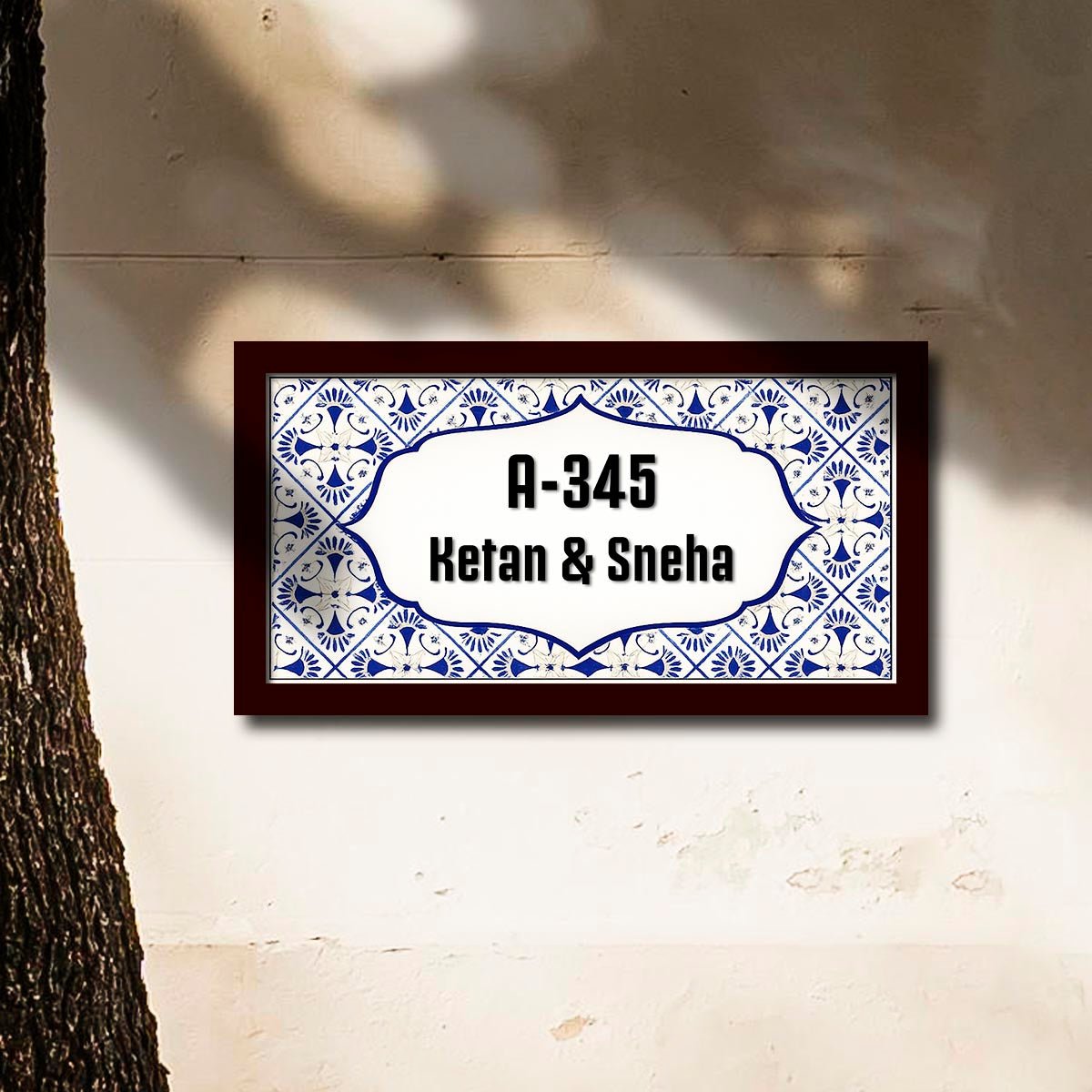 Tile-Border Blue Name Plate for House Door – Couple Framed - Sblossom