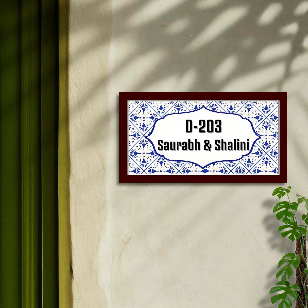 Tile-Border Blue Name Plate for House Door – Couple Framed - Sblossom
