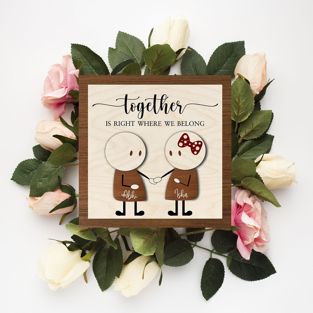 Together Forever Couple Woodprint with Personalized 3D Names - Sblossom