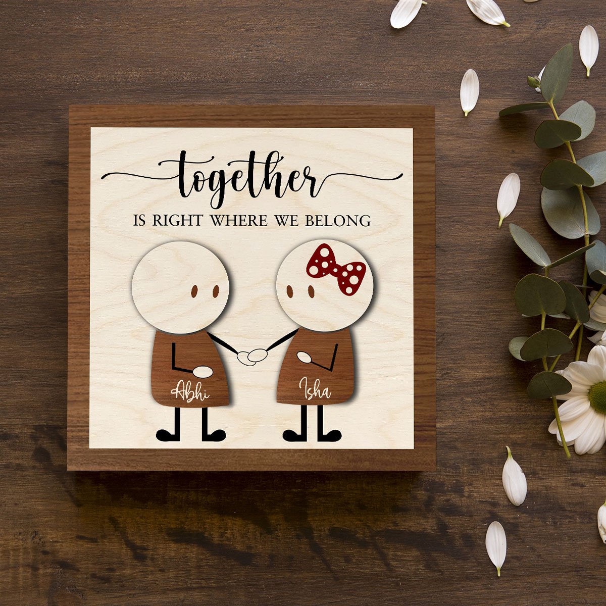 Together Forever Couple Woodprint with Personalized 3D Names - Sblossom