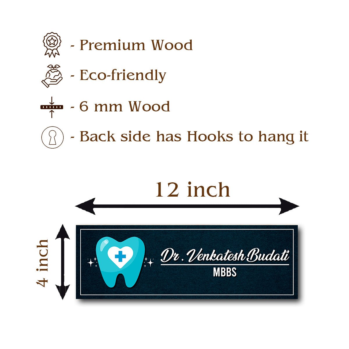 Tooth Name Plate Design for Doctor – Slim - Sblossom