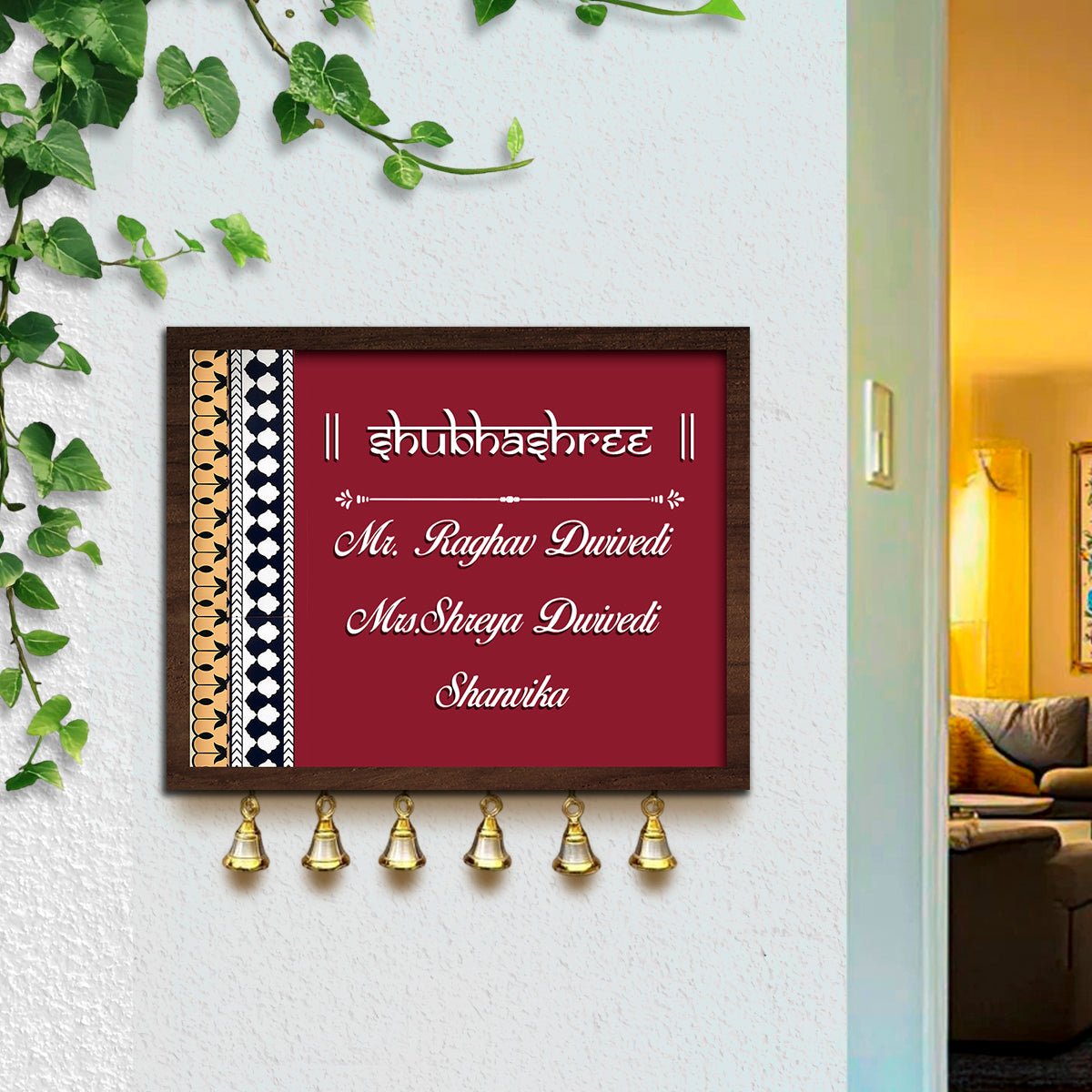 Traditional Bell Name Plate in Wood with Personalized Family Name - Sblossom