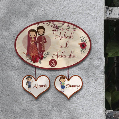 Traditional Oval Dual Couple Name Plate for Entrance - Sblossom