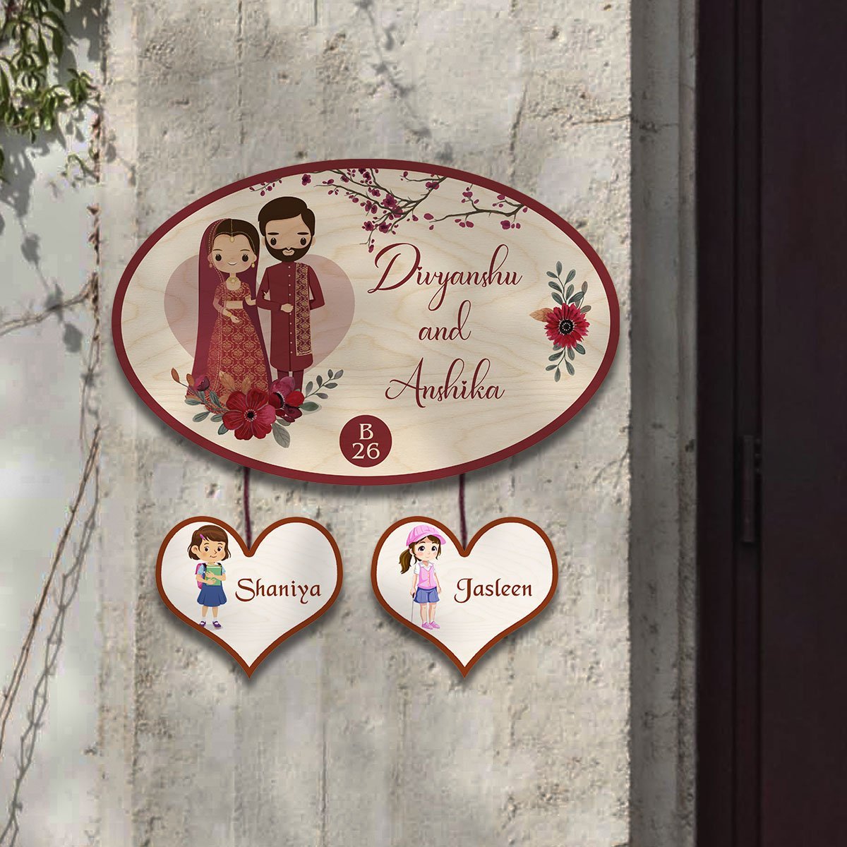 Traditional Oval Dual Couple Name Plate for Entrance - Sblossom