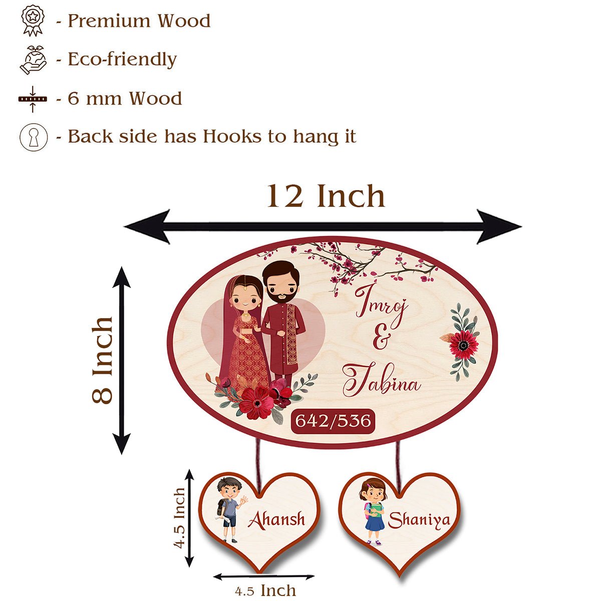 Traditional Oval Dual Couple Name Plate for Entrance - Sblossom