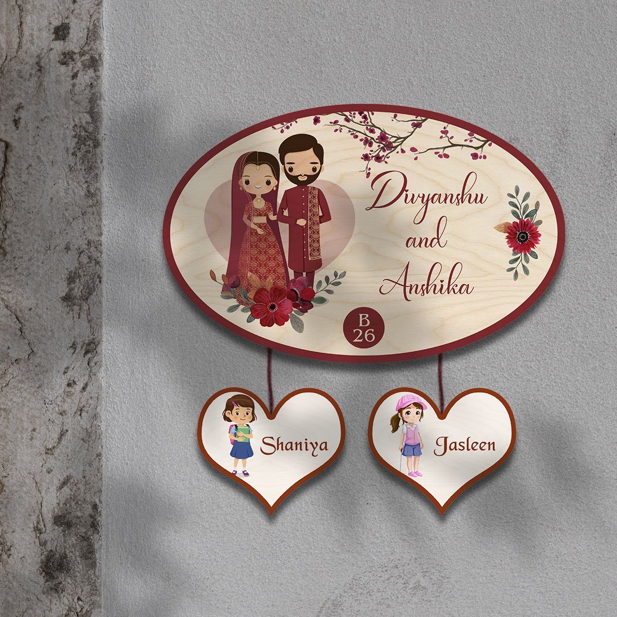 Traditional Oval Dual Couple Name Plate for Entrance - Sblossom