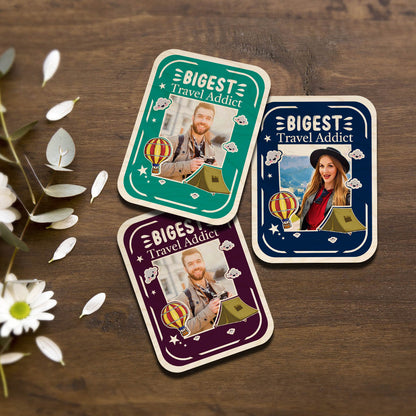 Travel Photo Fridge Magnet in Wood with Travel Addict Design - Sblossom