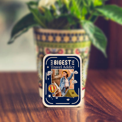 Travel Photo Fridge Magnet in Wood with Travel Addict Design - Sblossom