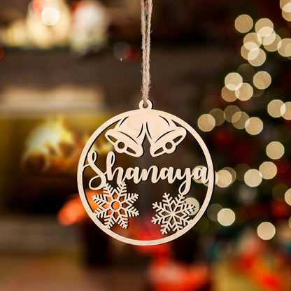 Twin Bell Christmas Ornament in Wood with Laser Cut Custom Name - Sblossom