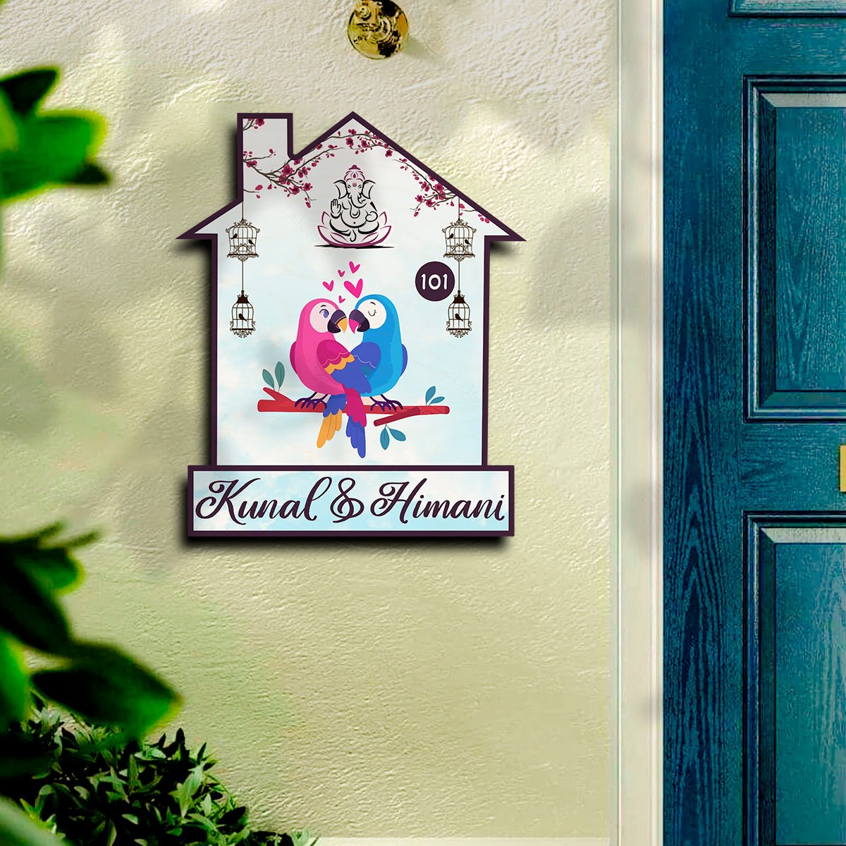 Twin Bird Couple Name Board Design for Door – Set - Sblossom