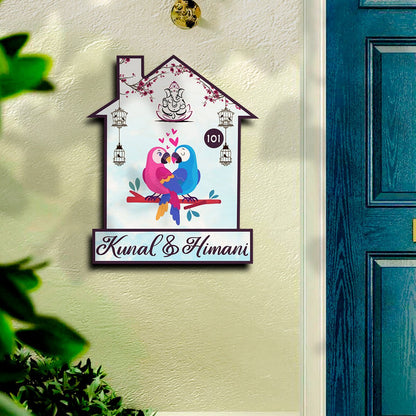 Twin Bird Couple Name Board Design for Door – Set - Sblossom