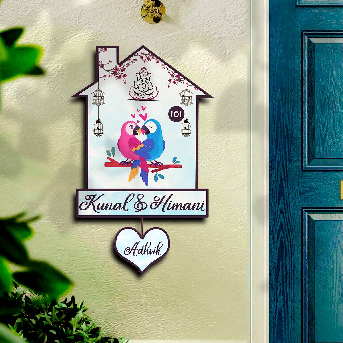 Twin Bird Couple Name Board Design for Door – Set - Sblossom