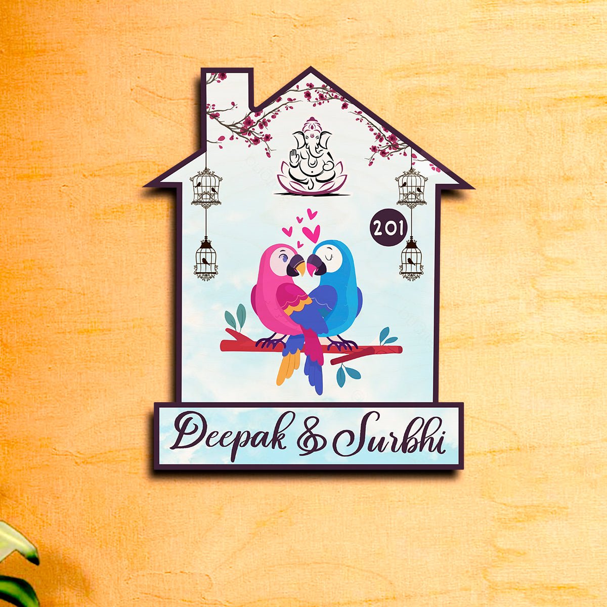 Twin Bird Couple Name Board Design for Door – Set - Sblossom
