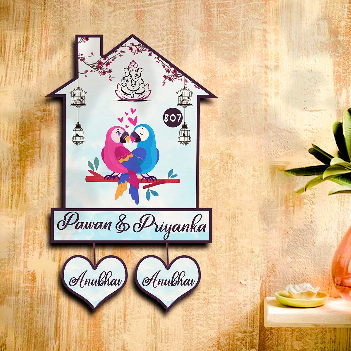 Twin Bird Couple Name Board Design for Door – Set - Sblossom