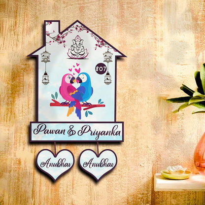 Twin Bird Couple Name Board Design for Door – Set - Sblossom