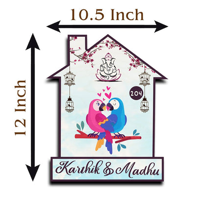 Twin Bird Couple Name Board Design for Door – Set - Sblossom