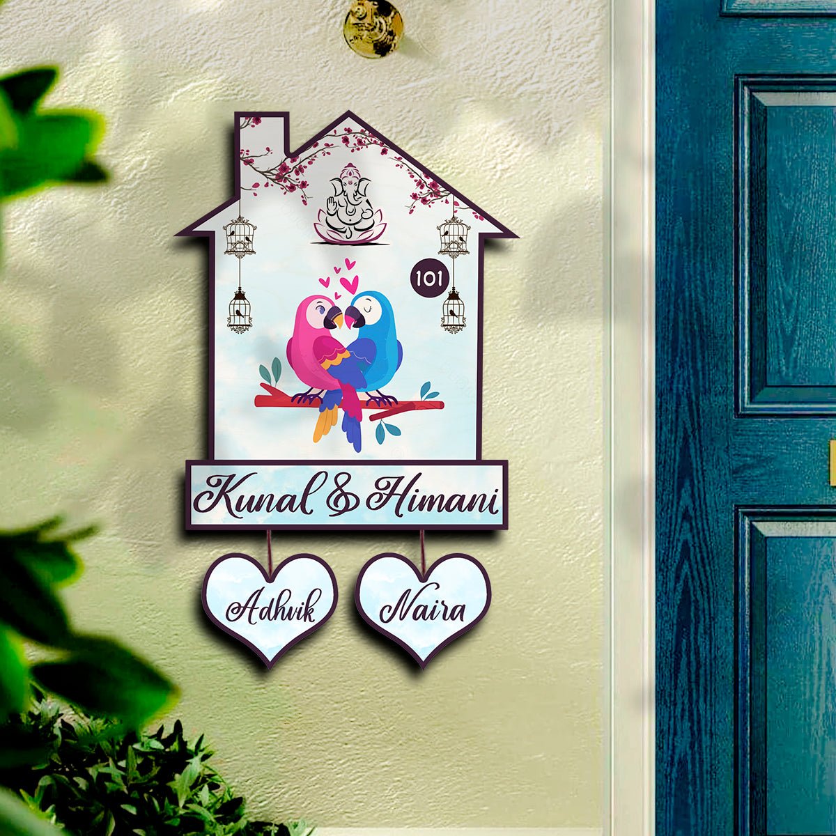 Twin Bird Couple Name Board Design for Door – Set - Sblossom