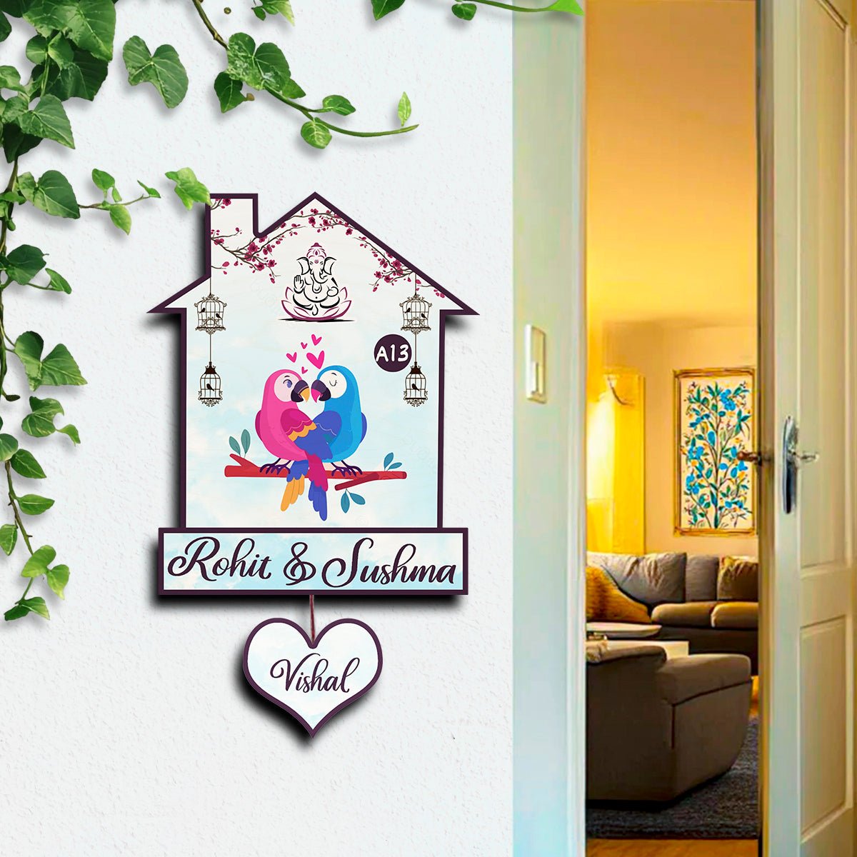 Twin Bird Couple Name Board Design for Door – Set - Sblossom
