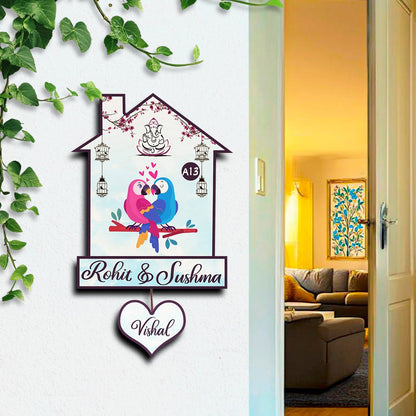 Twin Bird Couple Name Board Design for Door – Set - Sblossom