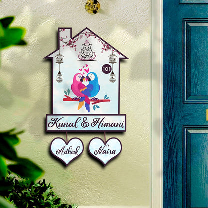 Twin Bird Couple Name Board Design for Door – Set - Sblossom
