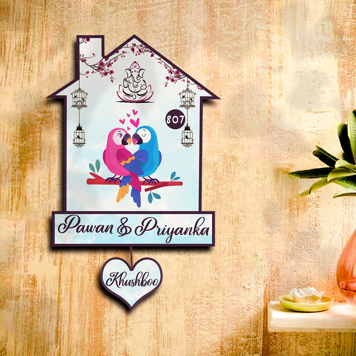 Twin Bird Couple Name Board Design for Door – Set - Sblossom