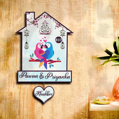 Twin Bird Couple Name Board Design for Door – Set - Sblossom