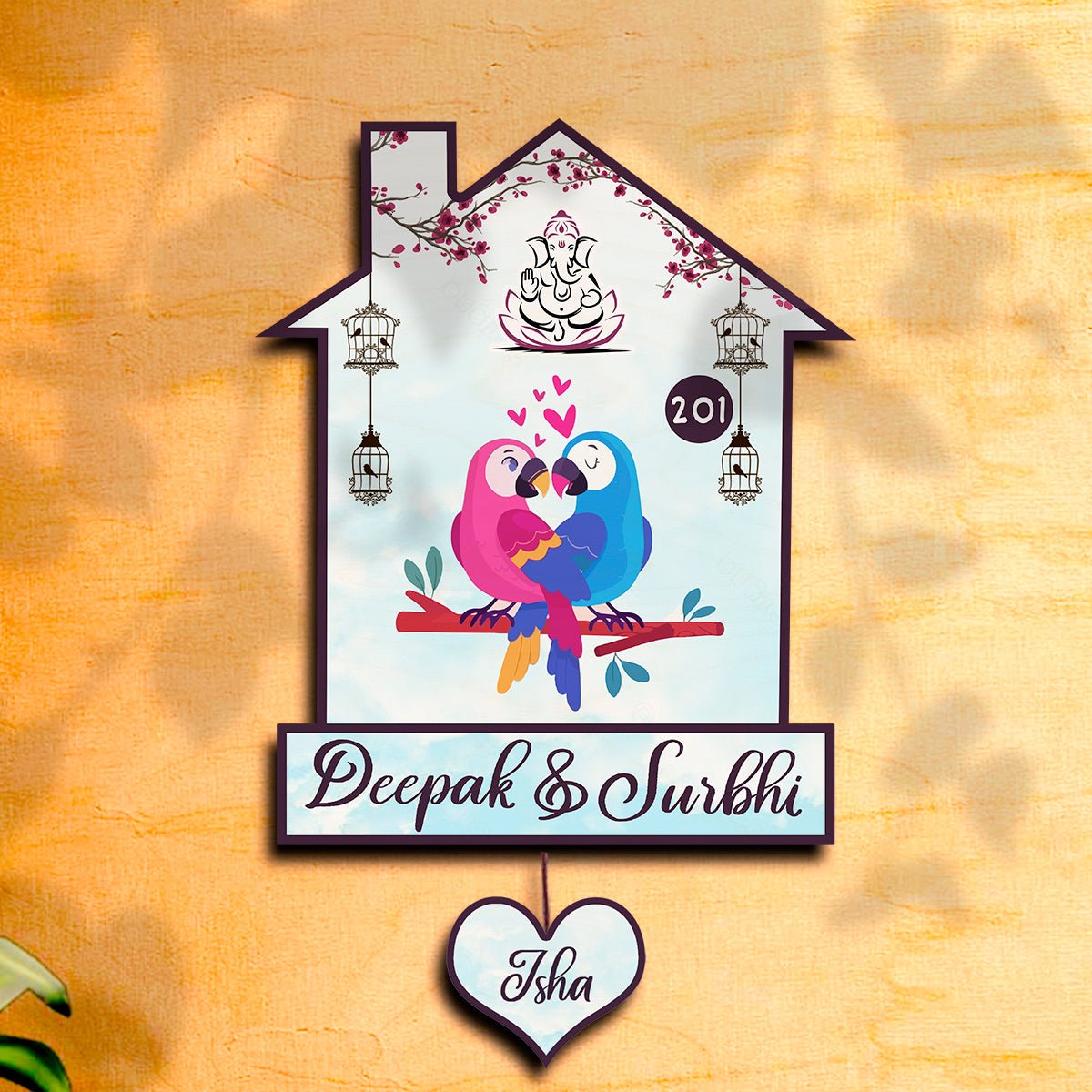 Twin Bird Couple Name Board Design for Door – Set - Sblossom
