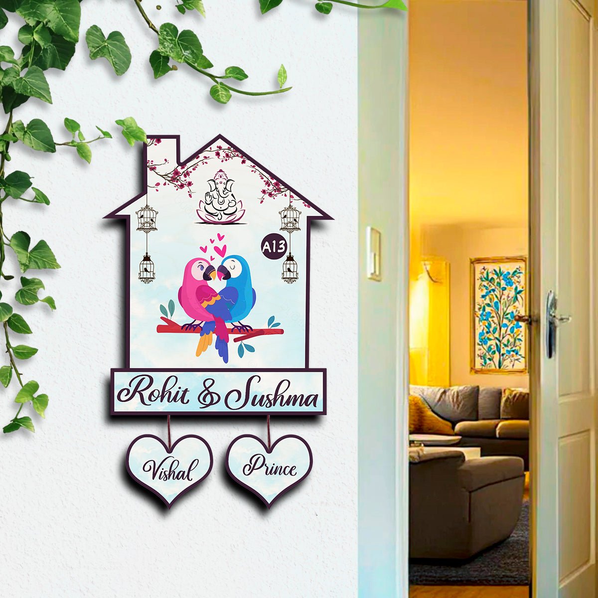 Twin Bird Couple Name Board Design for Door – Set - Sblossom