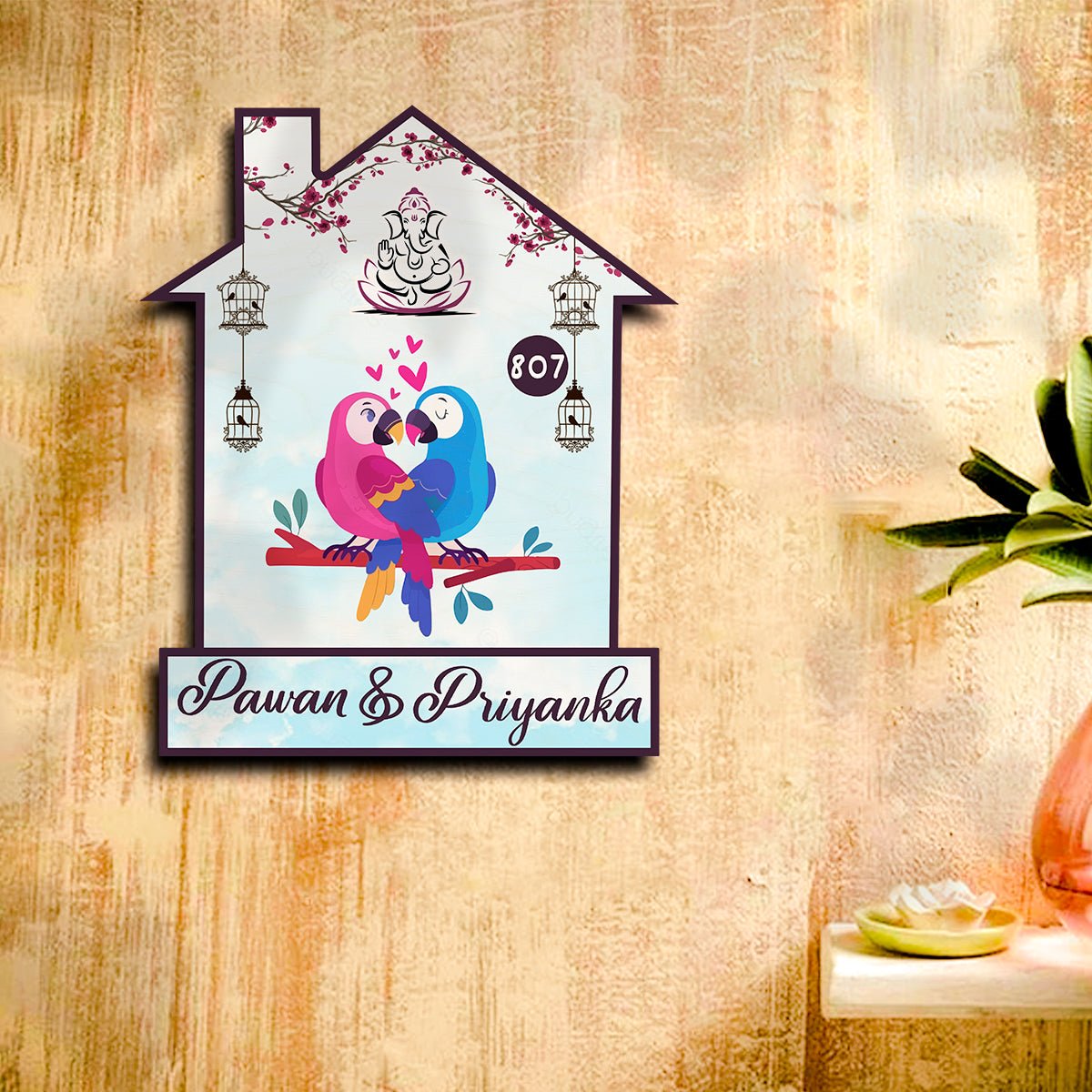 Twin Bird Couple Name Board Design for Door – Set - Sblossom
