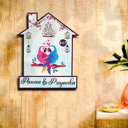 Twin Bird Couple Name Board Design for Door – Set - Sblossom