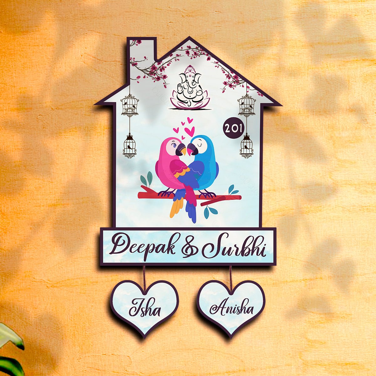 Twin Bird Couple Name Board Design for Door – Set - Sblossom
