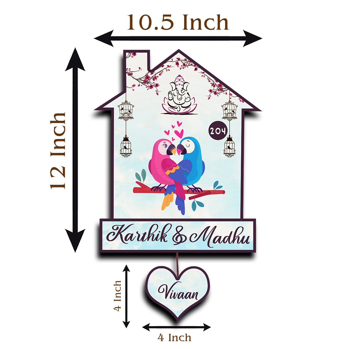 Twin Bird Couple Name Board Design for Door – Set - Sblossom
