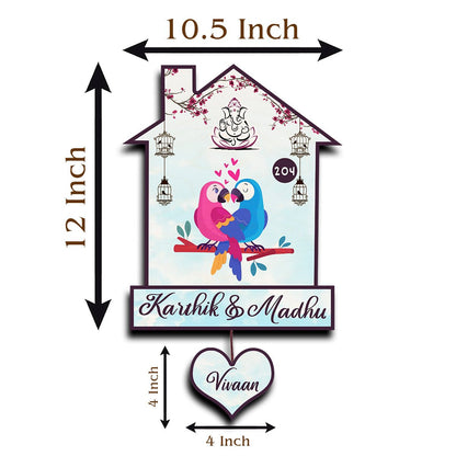 Twin Bird Couple Name Board Design for Door – Set - Sblossom