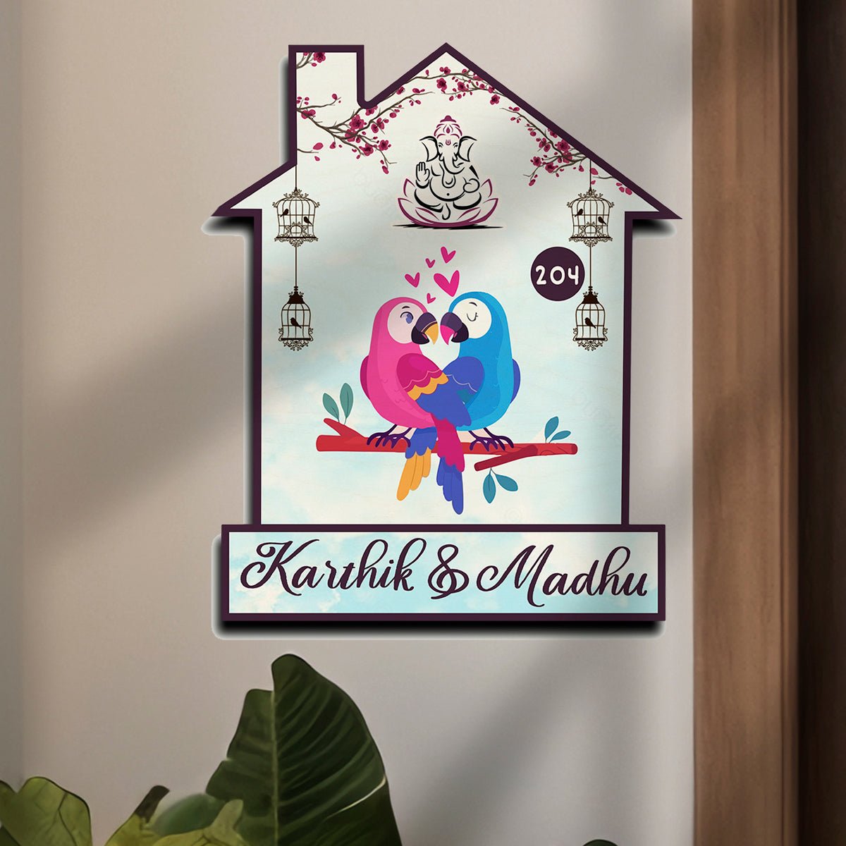 Twin Bird Couple Name Board Design for Door – Set - Sblossom
