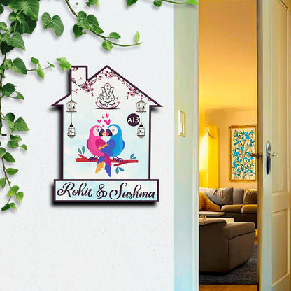 Twin Bird Couple Name Board Design for Door – Set - Sblossom