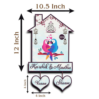 Twin Bird Couple Name Board Design for Door – Set - Sblossom