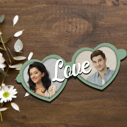 Twin Heart Couple Magnet in Wood with Love Cutout Photo Design - Sblossom