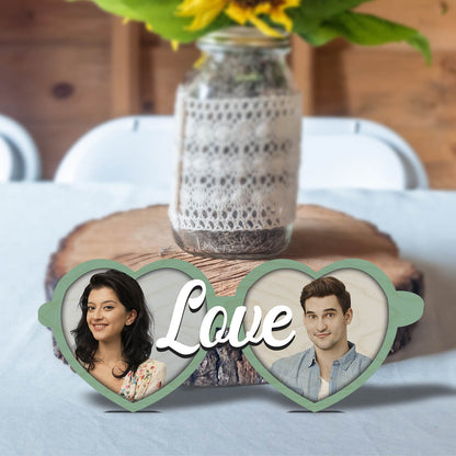 Twin Heart Couple Magnet in Wood with Love Cutout Photo Design - Sblossom