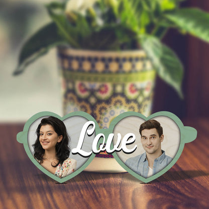 Twin Heart Couple Magnet in Wood with Love Cutout Photo Design - Sblossom