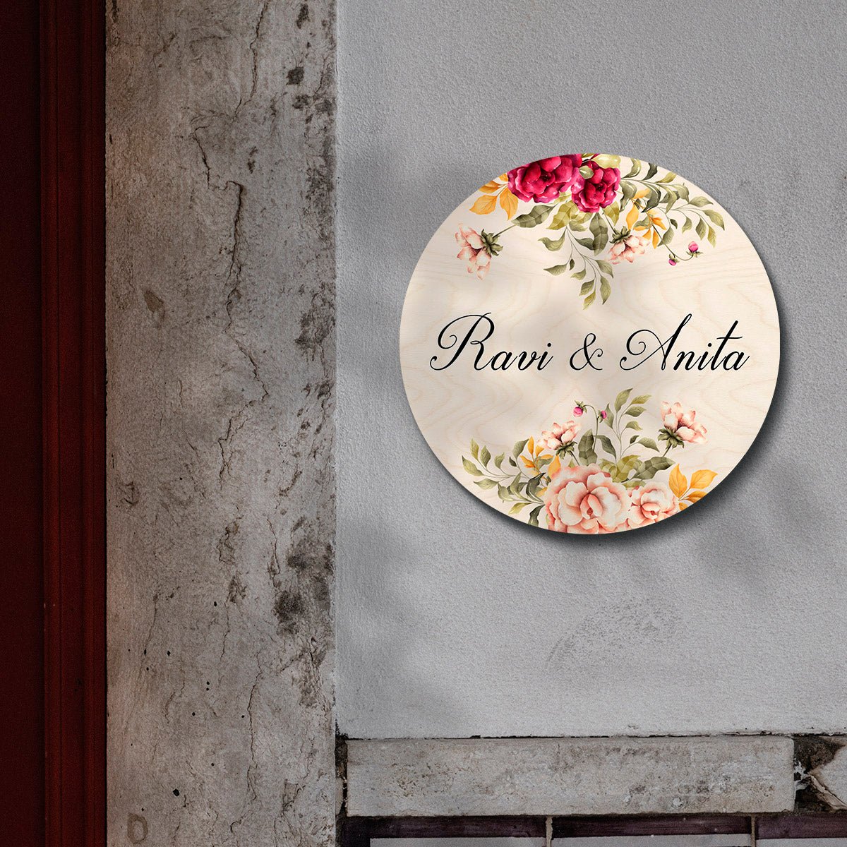 Two Tone Family Name Plate – Vintage Floral Round - Sblossom