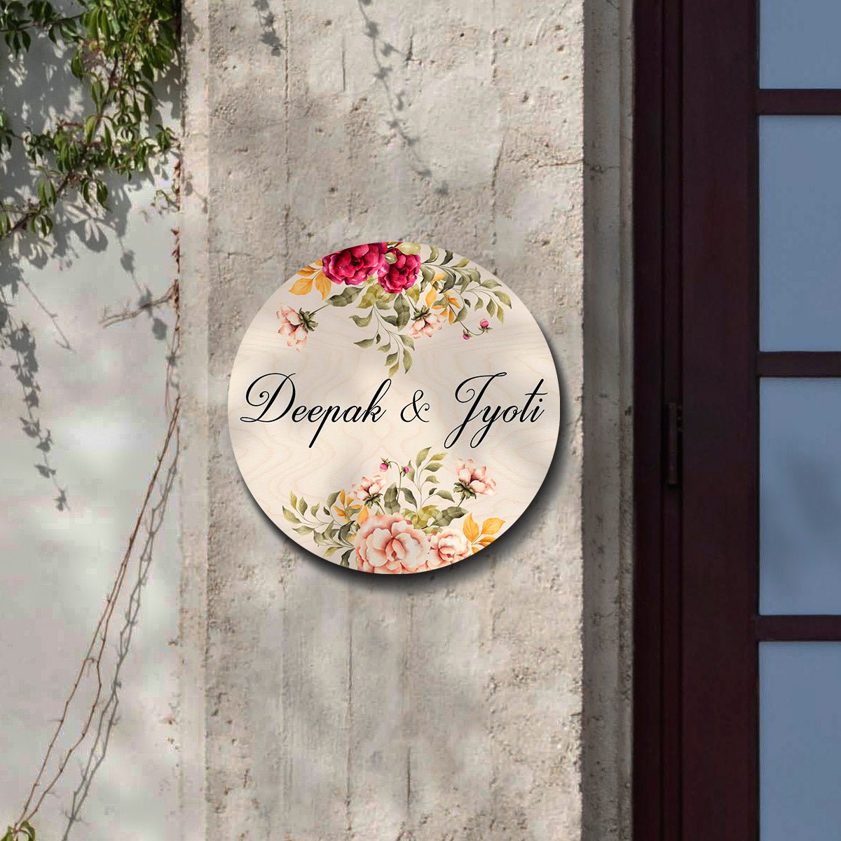 Two Tone Family Name Plate – Vintage Floral Round - Sblossom