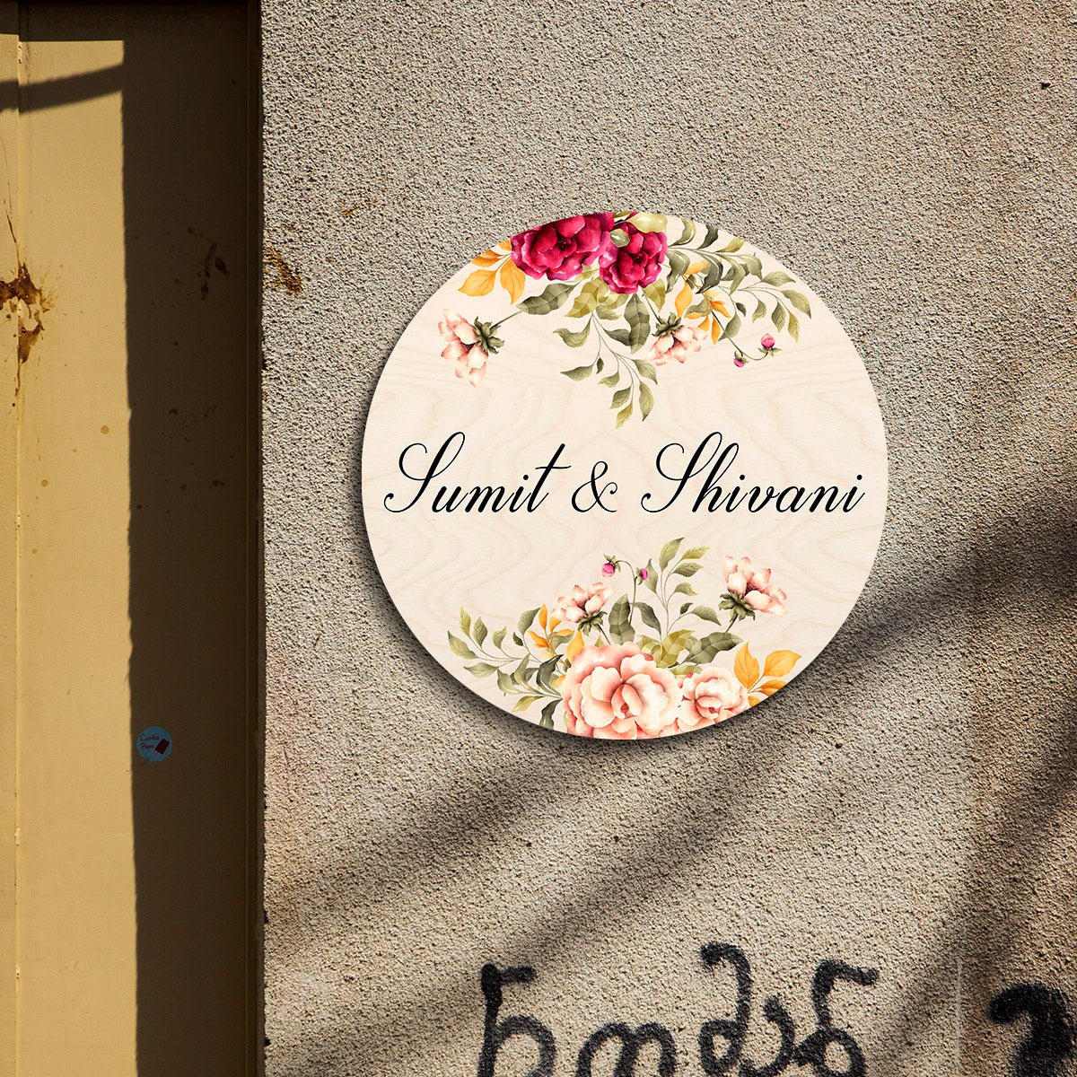 Two Tone Family Name Plate – Vintage Floral Round - Sblossom