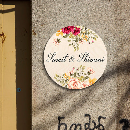 Two Tone Family Name Plate – Vintage Floral Round - Sblossom