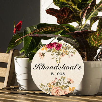 Two Tone Family Name Plate – Vintage Floral Round - Sblossom