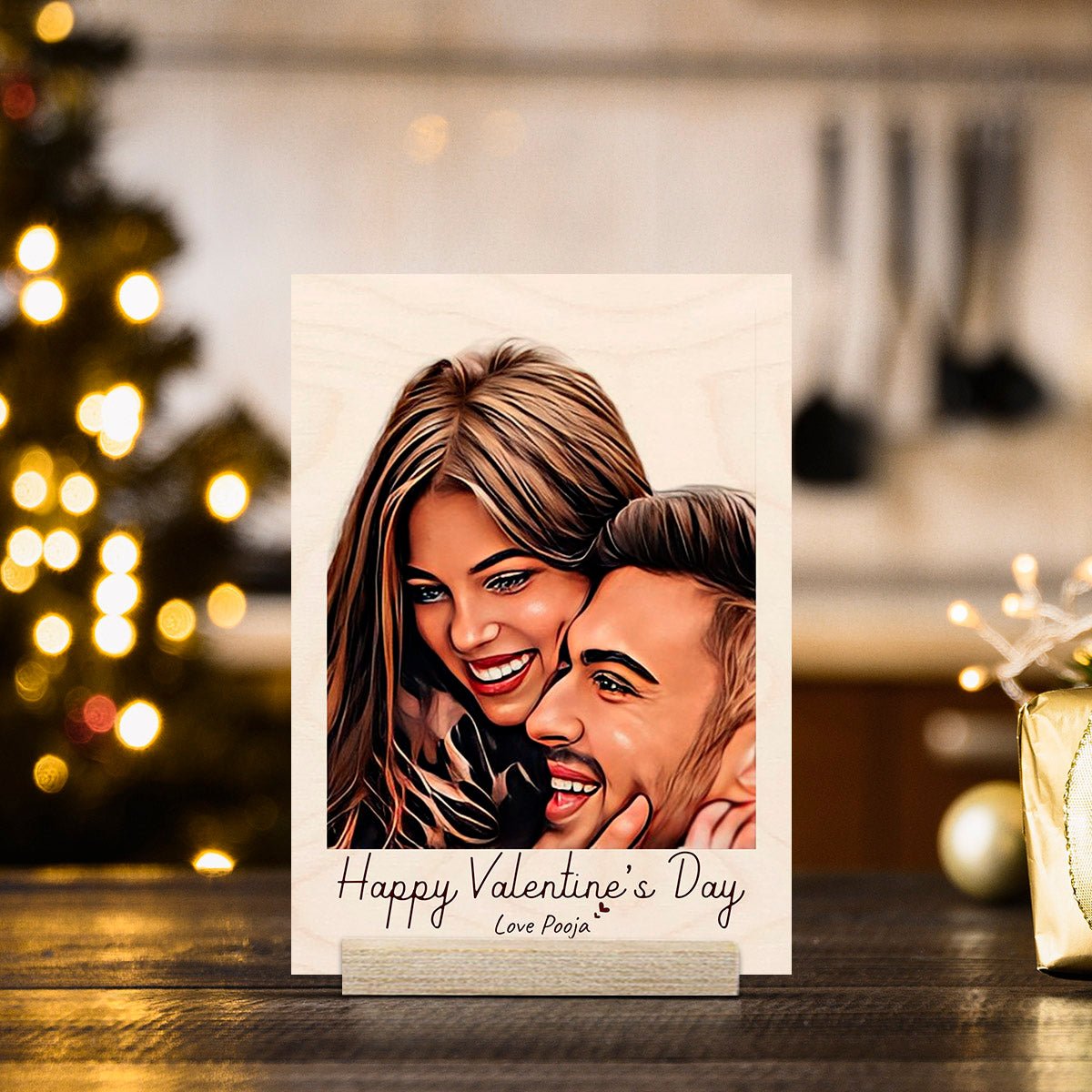 Valentine Couple Wood Photo with Personalized Stand for Love - Sblossom