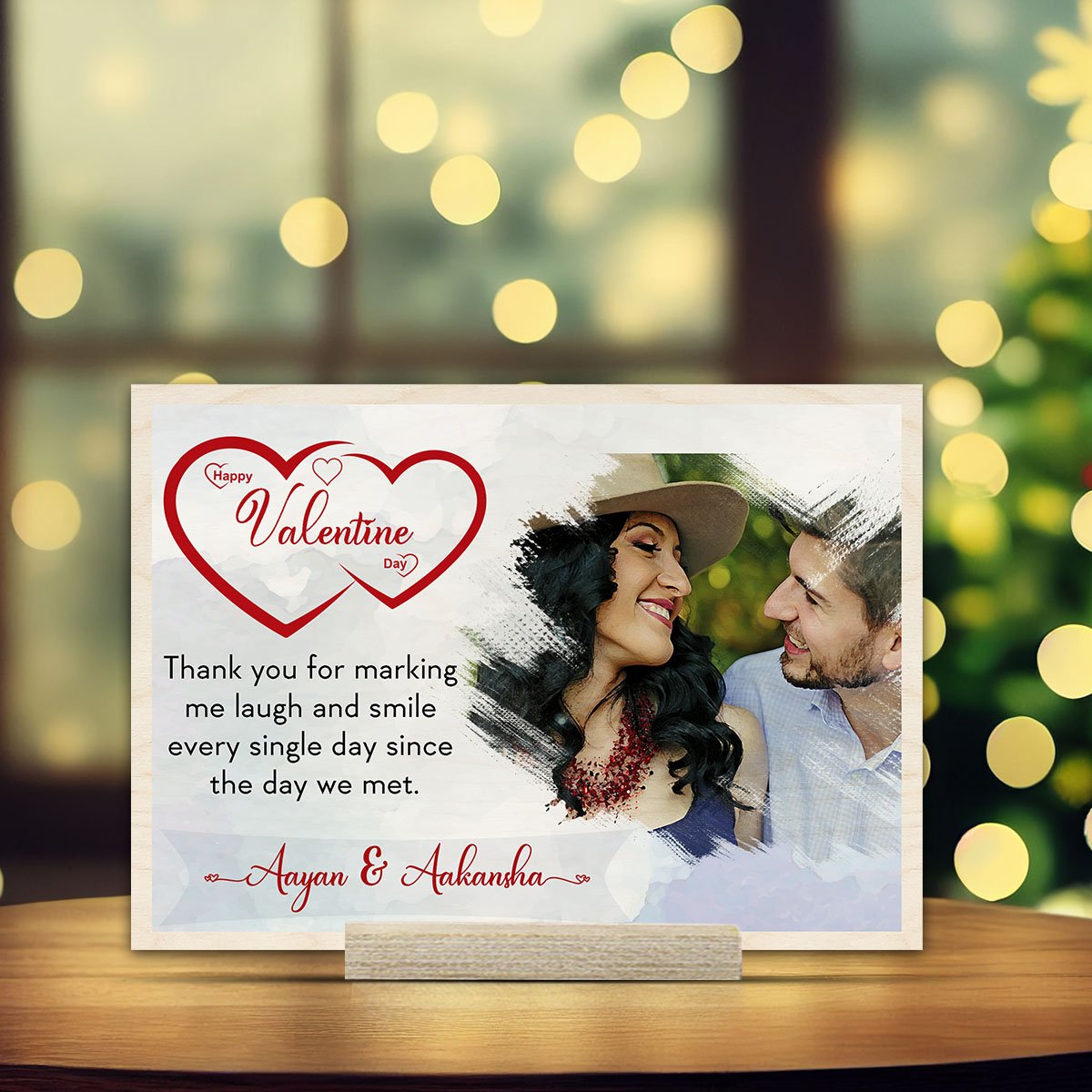 Valentine Custom Wood Print with Personalized Couple Heart Design - Sblossom